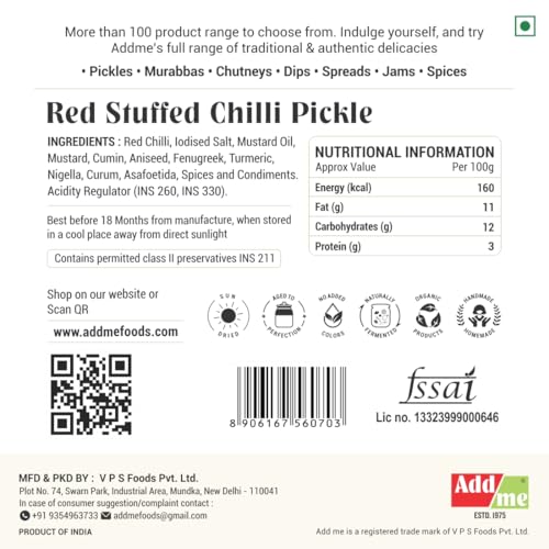 Image of Add Me Red Stuffed Chilli Pickle 1 kg bharwan lal mirch ka achar 500gm + 500gm laal mirchi ka Pickles Homemade Banarasi recipe Glass Jar