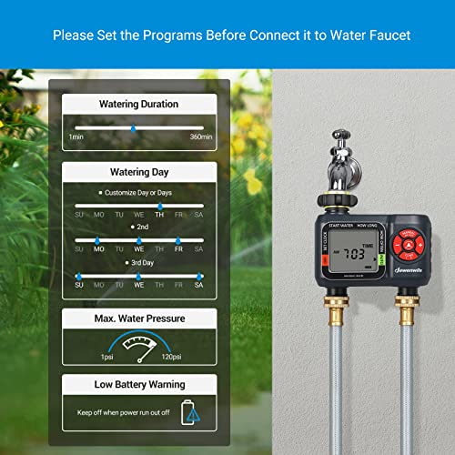 Dewenwils Sprinkler Timer 2 Zone, Outdoor Garden Water Hose Timer Programmable, Automatic Faucet Watering Irrigation Timer For Yard Lawn, Auto Manual Rain Delay Mode, Low Battery Warning #TOP2