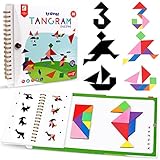 Travel Tangram Puzzle Car Game Magnetic Pattern Blocks Road Airplane Trip Essentials Activities Montessori Educational Toys Brain Teasers Book for Age 4-8 Kids Boys Girls Toddler (368 Solution)