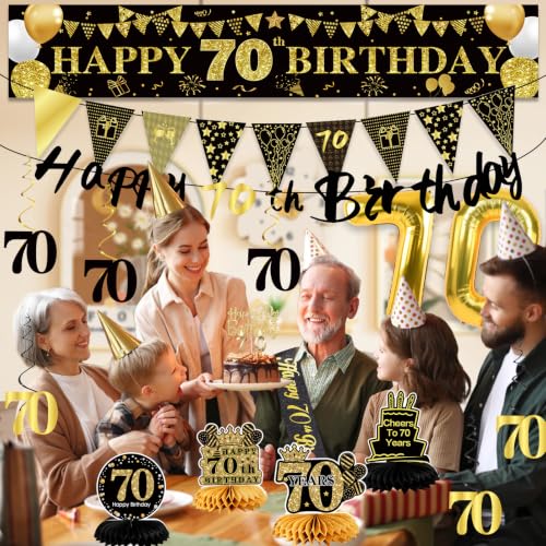 Image of 70th Birthday Decorations for Men, Black Gold 70th Party Decoration Kits