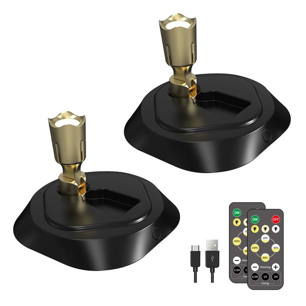 UDSKNV[KSL Timer and Adjustable Brightness Wireless LED Spotlights(2 Sets), Includes Remote Control for Indoor Lighting