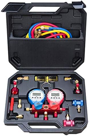 Wostore Wireless Digital Pressure Gauge Set Dual-Table Valve High Accuracy Suitable for Freon Charging and Vaccum Pump Evacuation R134a R22 R12 R404A R407C HVAC with Refrigerant Charging Hoses