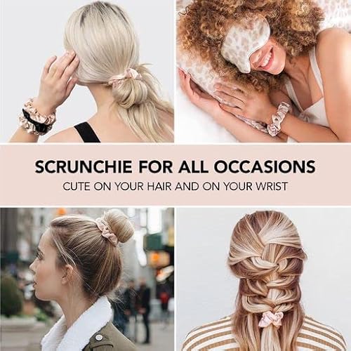 Kitsch Satin Hair Scrunchies For Women - Softer Than Silk Scrunchies For Hair | Satin Scrunchies For Girls & Stylish Satin Hair Ties For Women | Cute Satin Hair Scrunchie For Styling, 5 Pack (Leopard) #TOP4