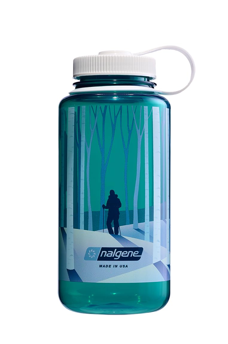 Nalgene Blue/White Sustain 32 Oz. Wide Mouth Water Bottle - Landscape Forest