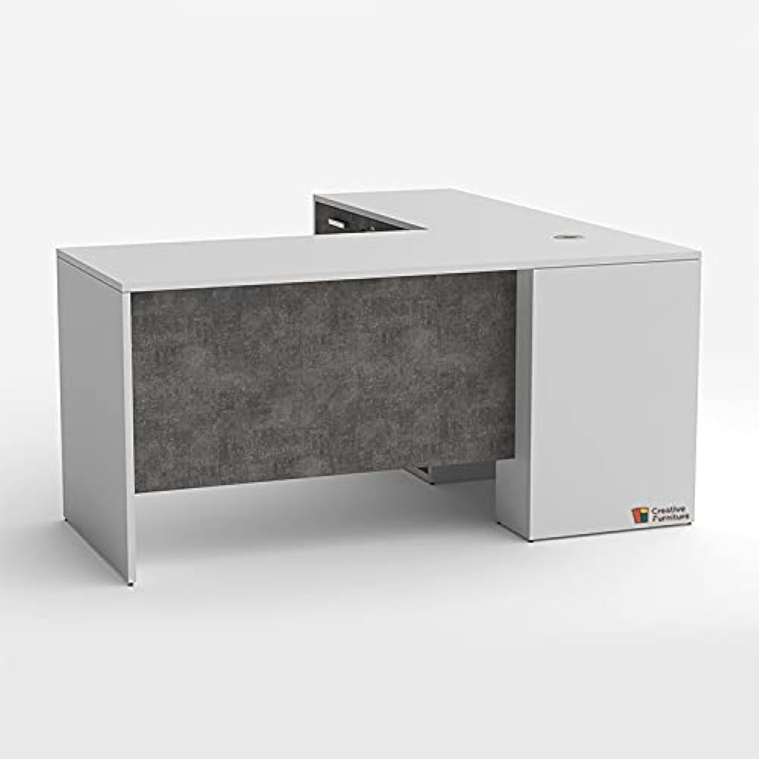 Wooden Concrete Series Executive Desk L-shaped With 3 Drawer Cabinet in Light Grey Laminate Finish(L 1400mm x D 700mm x H 760mm)