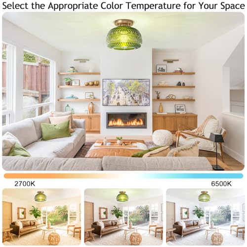 Oykyohei Semi Flush Mount Ceiling Light, Upgraded Modern Close To Ceiling Light Fixture With Green Glass,Gold Indoor Kitchen Lighting For Porch Corridor Hallway Bedroom thumb #3