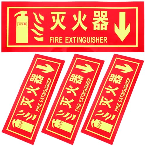 Generic 4pcs Fire Extinguisher Sign Reflective Labels Adhesive Fire Extinguisher Stickers for Office Restaurant Hotel Red, 36.00X13.50X0.13CM