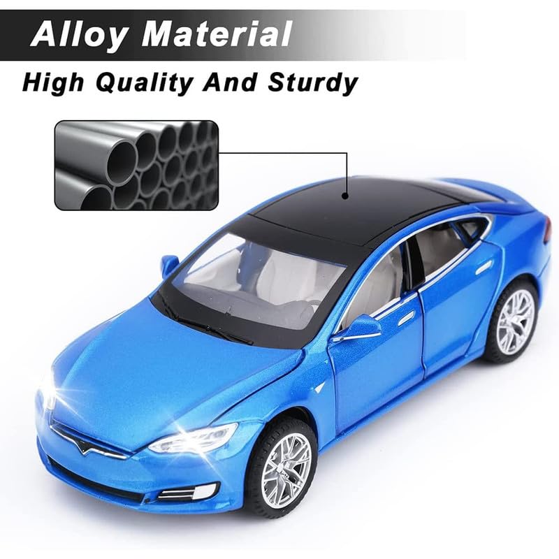 Image of Kids Model 1:32 Tela S Die Cast Metal Car Pull Back Action Opening Doors with Realistic Engine Sound Lights Toy Car Gift for Boys - Multi