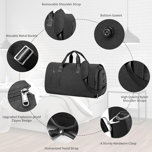 Image of Handcuffs Garment Duffel Bag Convertible Large Carry On Bags for Travel with Shoulder Strap | Hanging Suit Luggage Bag for Men & Women | Business Travelling Gifts (Black)