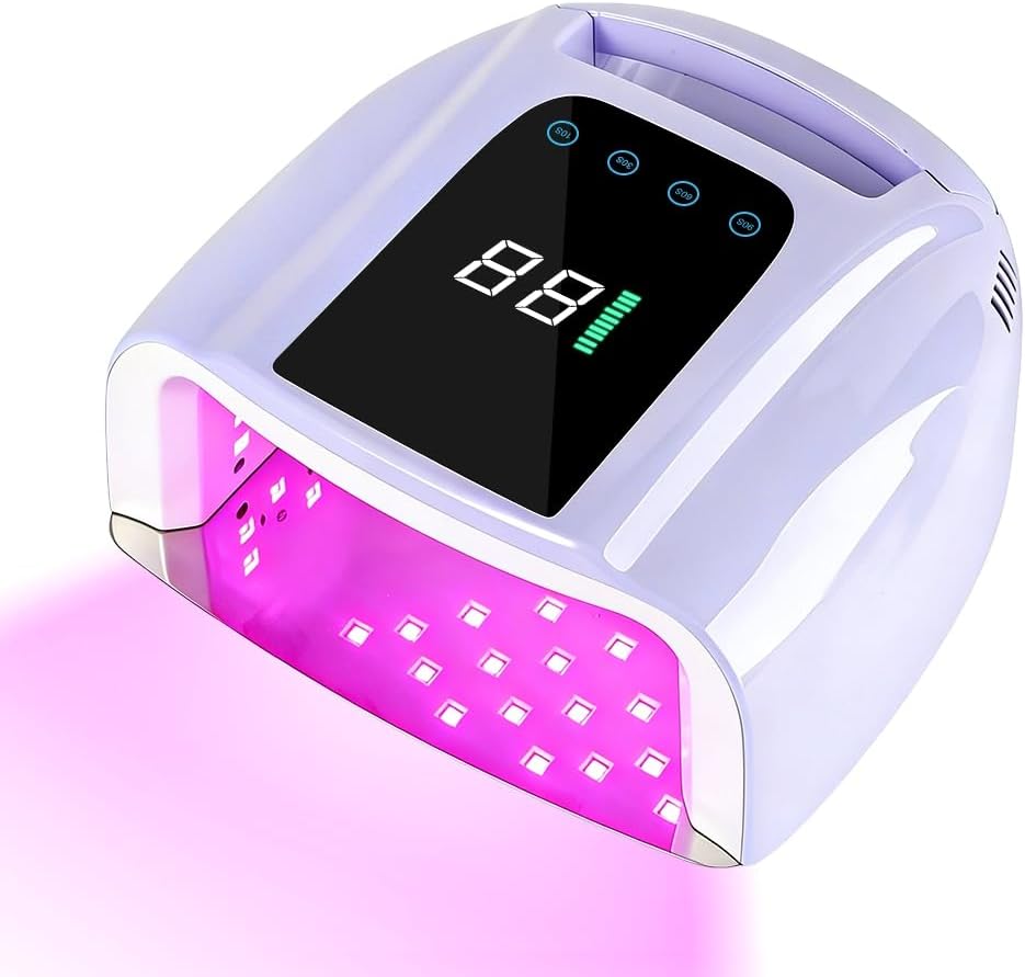 UV Light for Gel Nails, 96W Professional Rechargeable UV LED Gel Nail Lamp Cordless Nail Dryer with Mirror Bottom (Purple)