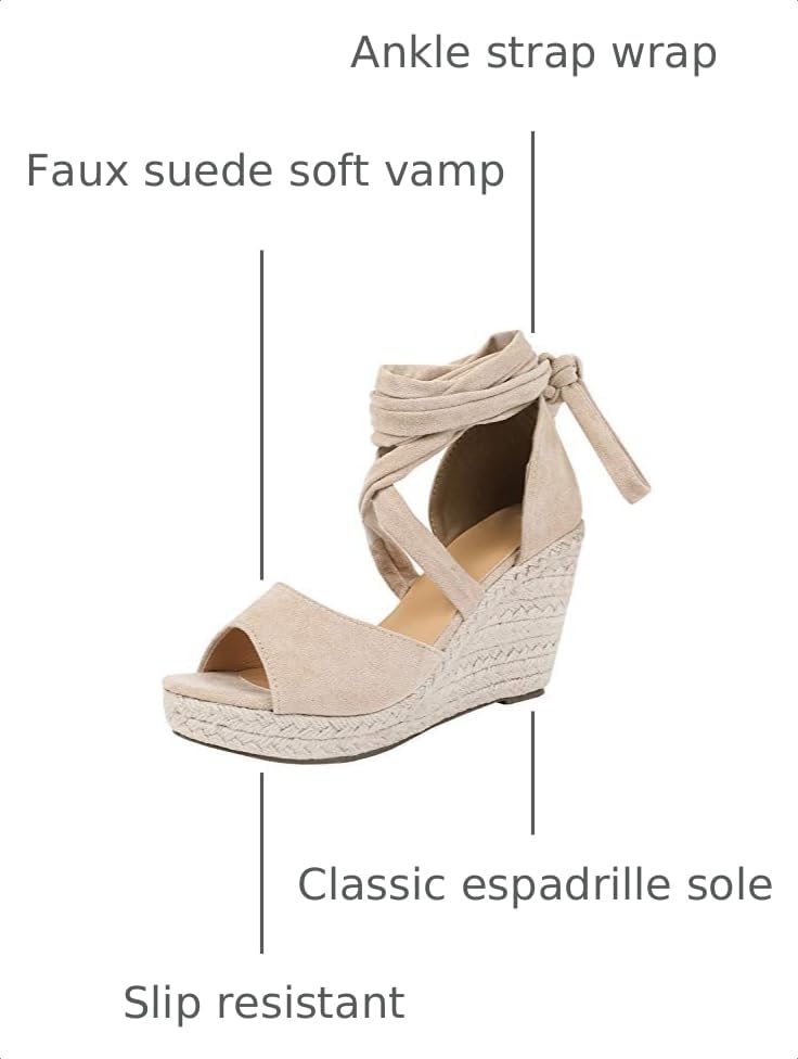 Image of SERAIH Womens Lace up Espadrilles Platform Wedges Sandals Heels Tie Ankle Strap Summer Dress Shoes