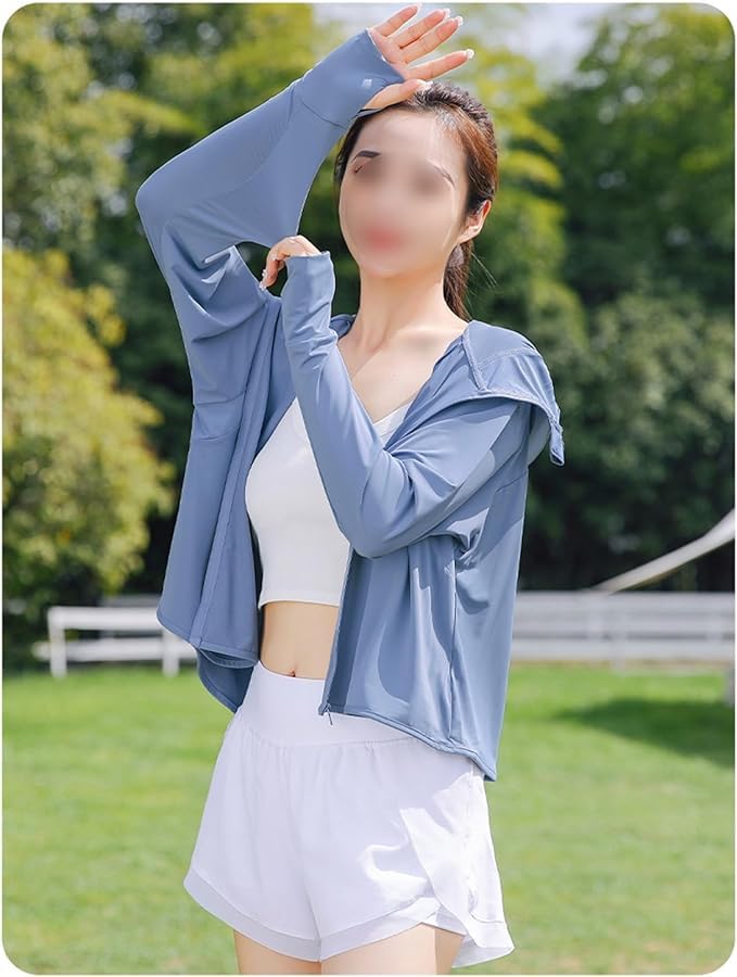 Image of SPF 50+ Long Sleeve UV Sun Protection Clothing Jacket Hiking Sun Shirt Zip Up Hoodie with Pockets For Summer