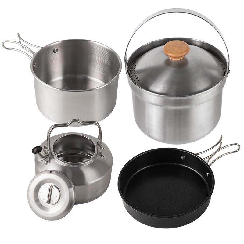Amazon.co.jp: アルミクッカーセット キャンプ用品 鍋 4点セット