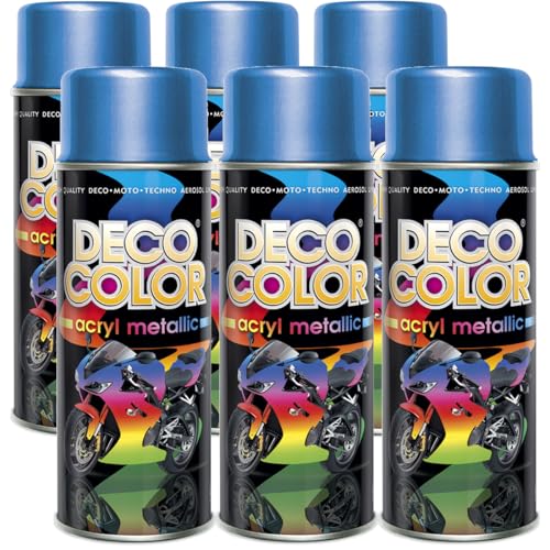 DECO COLOR 6er Sparpack Lackspray BLAU 400ml - Sprühlack mit Effekt für z.B. KFZ, Fahrrad (6 Dosen Lackspray Blau mit Metallic-Effekt)