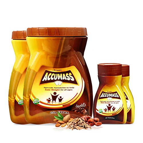 Image of Accumass Weight Gainer 1 Month Pack 2 Pcs Granules 525 gm with Capsules 60 Caps