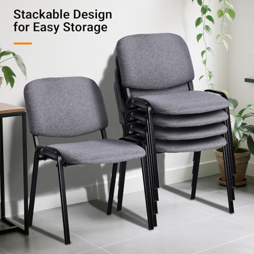 Image of VINGLI Waiting Room Stacking Chairs, 5-Pack Fabric Church Conference Stackable Chair Set, for Office Guest & Reception Meeting Rooms, Lobby, Simple&Space-Saving, Fabric-Grey