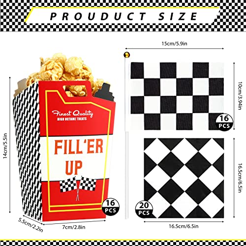52 Pieces Race Car Birthday Party Supplies Cars Party Decorations 16 Pieces Popcorn Treat Boxes 16 Pieces Racing Checkered Flags With 20 Pieces Black And White Plaid Napkins For Party Decoration #TOP1