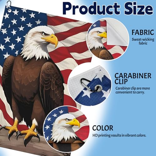 FCYDMN Patriotic USA Eagle Golf Towel 24×16 Inches Quick Dry Funny Golf Towel with Carabiner Clip Absorbent Microfiber Waffle