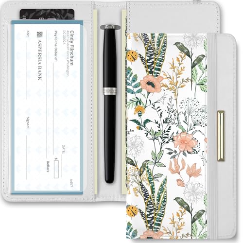 Image of Letter Checkbook Cover, RFID Blocking Checkbook, Stylish, Lightweight, Slim Durable, Multi-Functional Checkbook Holder for Personal and Business Checks (Flower and Grass)