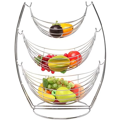 MyGift 3 Tier Chrome Hammock Fruit Basket Cover