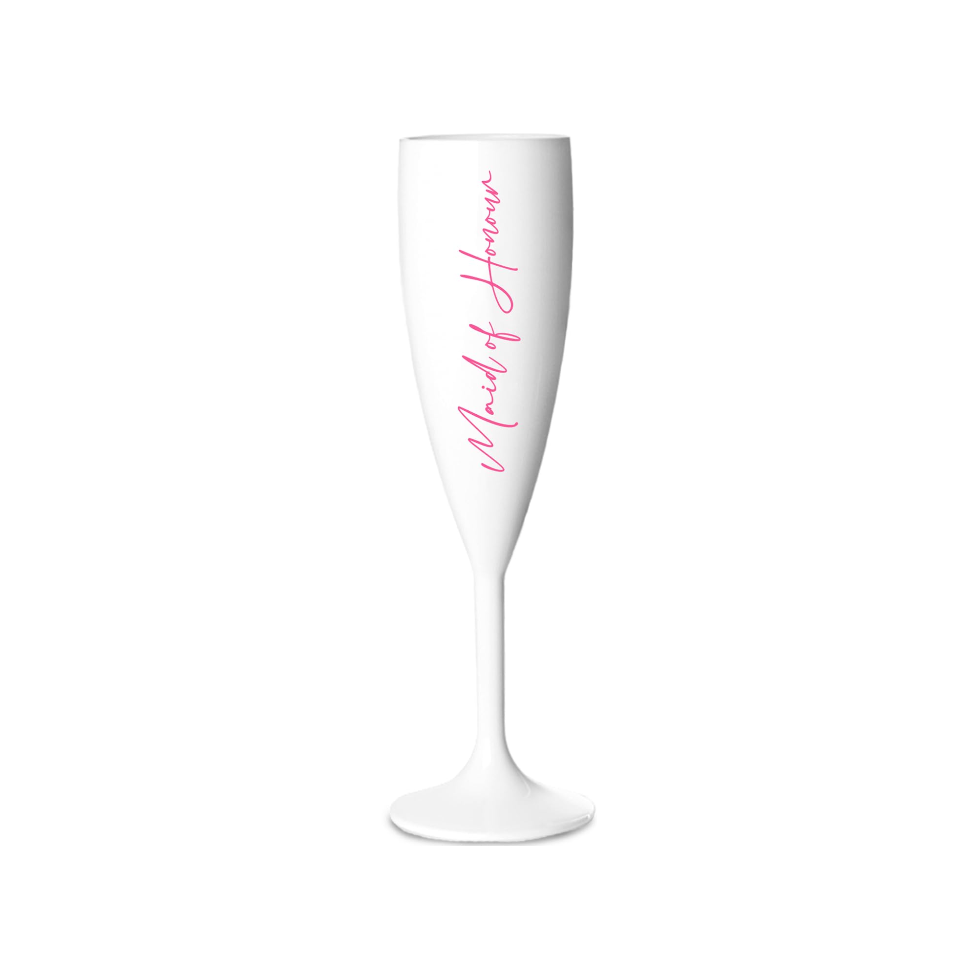 Print Maniacs Champagne Premium White Flute Glass Bride Groom Mr Mrs Wedding Maid Honour Wine Cocktail Prosecco Celebrations Gift (Baby Pink, Maid of Honour)