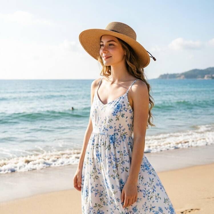 Sombrero de verano de paja grande con ala ancha para mujer miniatura 4