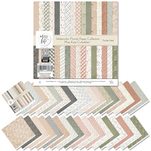 Pattern Paper Pack - Watercolor Florals - 12x12 Scrapbook Paper 12x12 Floral Scrapbook Card Making Crafting Scrapbooking - by Miss Kate Cuttables