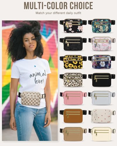 Image of Capolo Fanny Packs for Women 4 Zip Pocket Crossbody Belt Bag Waist Bags | Waterproof,Fashion Waist Pack,Crossbody Bags for Women,with Adjustable Strap,for Workout,Running,Traveling(Khaki Square,L)