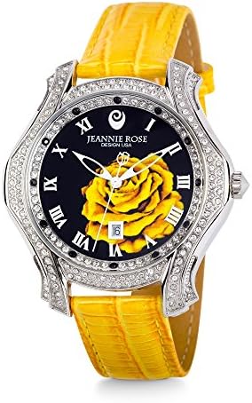 Jeannie Rose |"A Dozen Roses Watches | 40MM Women's Analog Watch | Yellow on Blackface A01