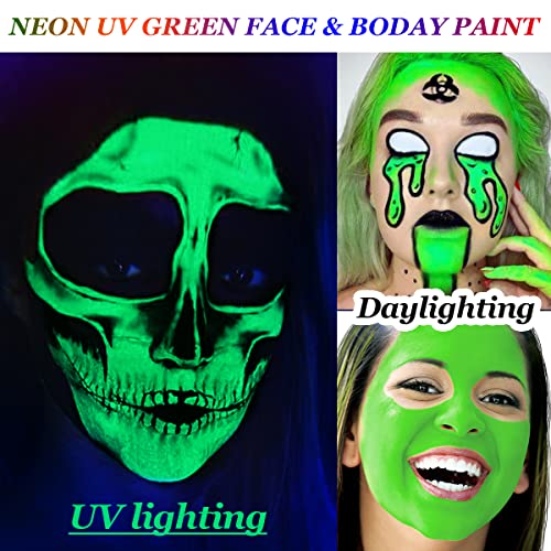 De'lanci Neon Green Face Paint Stick, Cream Blendable Body Paint Stick, Sports Green Face Paint Football Foundation Makeup, Professional Halloween Makeup Cosplay Uv Special Effects Sfx Costume Parties - 22G (0.77 Oz) #TOP1