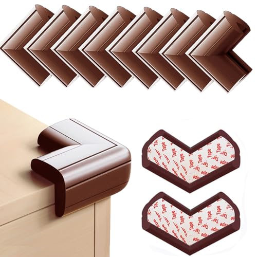 (8 Pack) Walnut Corner Protectors for Kids, Upgraded Foam Soft Corner Guards Baby Safety Furniture Table Sharp Corner Protection, Pre-Taped for Direct Use