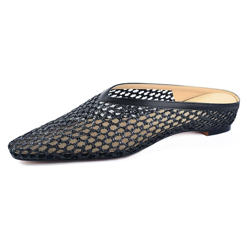 Image of Woven Mules for Women Slip on Comfortabke Metallic Slides Ladies Trendy Square Toe Hidden Wedge Mules