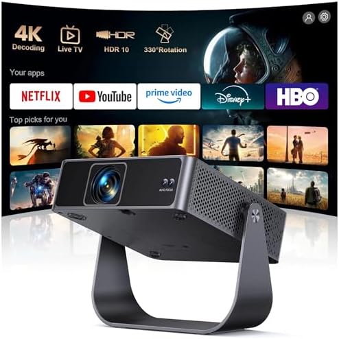 [Official Apps & Live TV & 330° Stand]Smart Mini Projector with W...