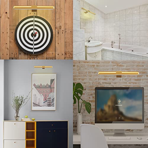 Image of Wireless Picture Light Battery Operated,Rechargeable Painting Light with Remote Control, Metal Art Display Lamp,3 Modes,Dimmable Dartboard Light with Timer for Frame Gallery,300LM, Gold