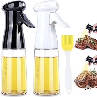 JUOIFIP 2-pak rozpylacz do butelek z oliwek, 200 ml, butelka z rozpylaczem oleju do gotowania, grilla, sałatki, pieczenia, grillowania, smażenia kuchni z pędzlem, czarny i biały