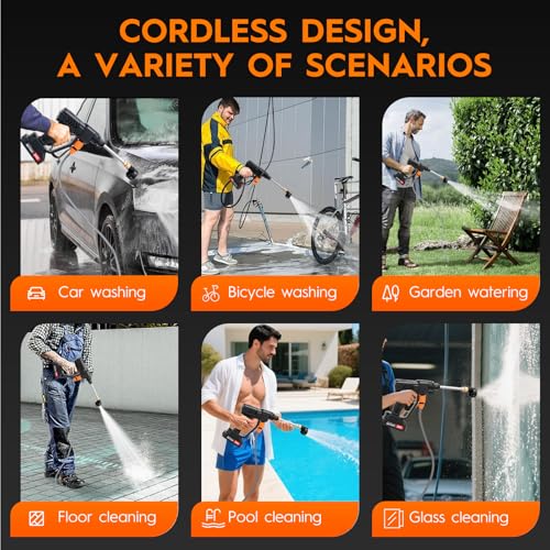 Cordless Pressure Washer, 6-in-1 Nozzle Portable Battery Powered Pressure Washer Handheld, Portable High Pressure Cordless Power Washer for Car/Floor/Patio Cleaning 6 Cordless Pressure Washer, 6-in-1 Nozzle Portable Battery Powered Pressure Washer Handheld, Portable High Pressure Cordless Power Washer for Car/Floor/Patio Cleaning - Image 6