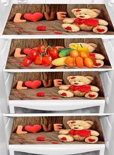 Image of Combo of Kitchen 01 Fridge Top Cover(21 X 39 Inches), + 4 Fridge Mats (11 X 17 )Inches), 5 Piece Set -CC175