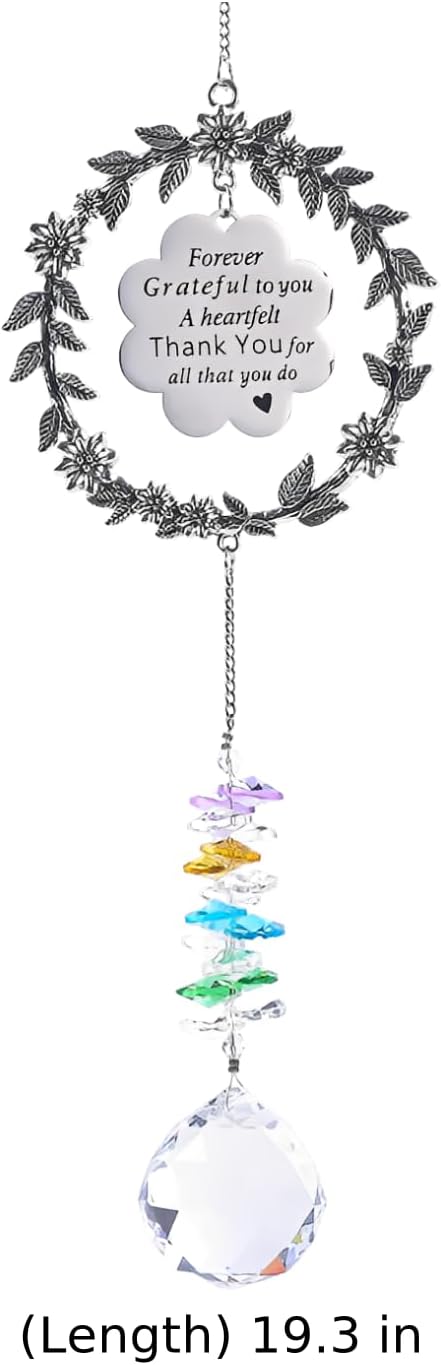 Flower Wreath Crystal With Silver Accents, 19.3 In Memorial Ornament, Window Hanging Rainbow Maker, Thank You Gift