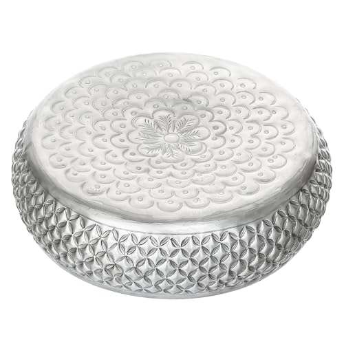 Image of eCraftIndia Floral Silver Metal Urli Bowl for Home Decoration Office Tv Unit Kitchen Showpiece for Good Luck | Urli for Floating Candles Flowers for Pooja Room Entryway Living Room Diwali Gift