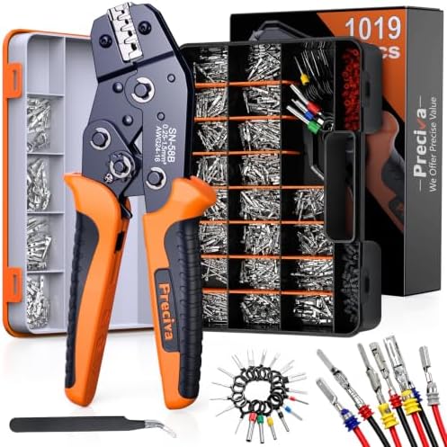 Preciva 1019-teiliges Kfz-Steckverbinder-Set mit Crimpzange, Aderendhülsen 1-3,5mm, Abisolierzange, Aufbewahrungskoffer, Crimpbereich 0,25-1,5mm², für Auto, Motorrad, Boot