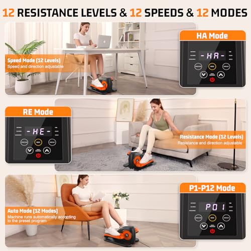 Image of Under Desk Elliptical Machine, Leg Exerciser While Sitting for Seniors with Remote Control & 12-Speeds, Quiet Portable Electric Seated Pedal Exerciser Machine for Home Office