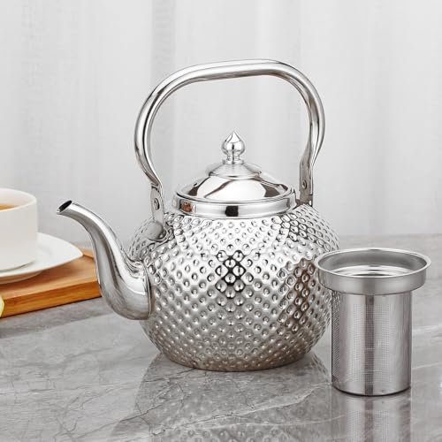 Miniatura 2 de Sanqiahome 1,2 Litros Tetera De Acero Inoxidable Con Filtro Para Infusiones Extraíble,Cafetera, De Plata