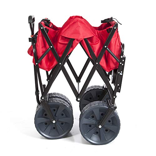Mac Sports Heavy Duty Collapsible Folding All Terrain Utility Beach Wagon Cart With Table (Red/Black) #TOP2