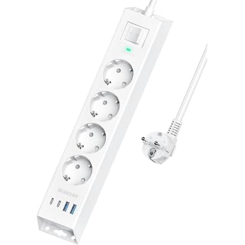 Power Strip 4 Way with USB C Multiple Socket with Switch White