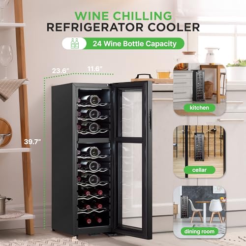 Nutrichef 24 Bottle Wine Fridge | Dual Zone Wine Chiller | Adjustable Temperature 41°F to 64°F | Ultra Quiet Operation | - Additional View