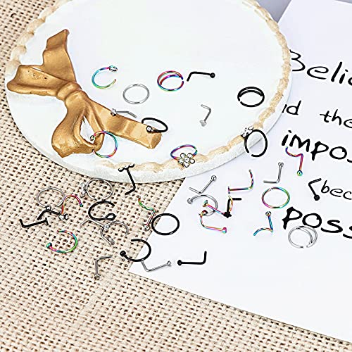 Longbeauty 32Pcs C-Shaped Nose Ring L-Shaped Nose Studs Bone Tragus Cartilage Hoop Rings Piercings 20G For Men Women #TOP3