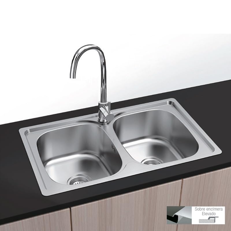 Fregadero de acero inoxidable con 2 senos 80x44cm Dublín
