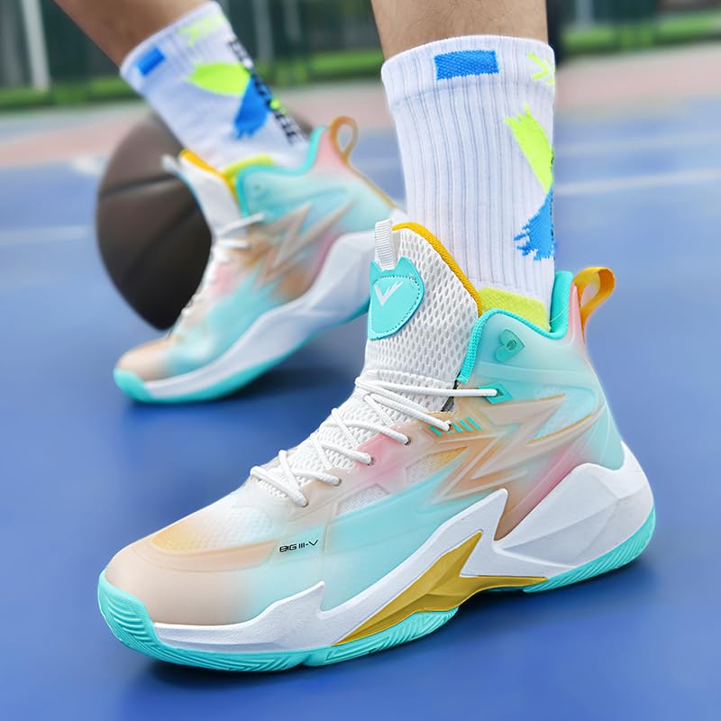 Image of Basketball Shoes for Womens Mens High Top Colorful Volleyball Fashion Breathable Sneakers Lace Up Sport Outdoor Lightweight Non Slip Shoe
