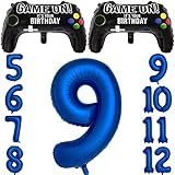 Navy Blue Video Game Party Supplies Boys 9th Birthday Party Decorations- 2 Packs Game On Balloons...