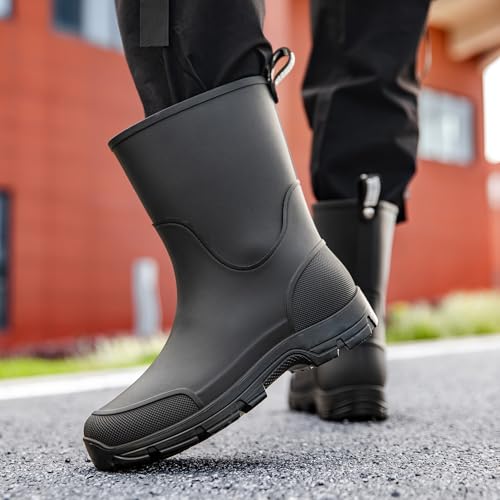 WOWSTICK Waterproof Rain Boots for Men and Women Lightweight Slip Resistant Fishing Deck Garden Mid-calf Outdoor Work Booties3